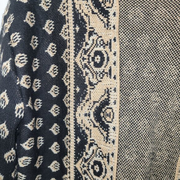 Daytrip Black & Beige Open Front Cardigan Sweater With Patterned Design Small - Picture 3 of 4